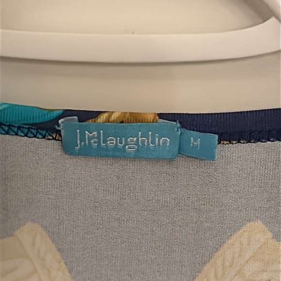 Versace-inspired J. McLaughlin luxe blue, aqua and gold equestrian top, size M - Picture 3 of 6